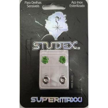 Imagem de Brinco Studex Supermaxxi Prateado Estrelado Verde L6108w