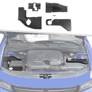 Imagem de Jimen Adequado para Dodge Charger 2011-2023, 4 peças de acessórios de compartimento de motor e protetor de trava do capô, tampa do tanque de arrefecimento e tampa do tanque de lavagem de para-brisa