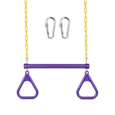 Imagem de LadyRosian Conjunto de anéis de ginástica para trapézio de 43 cm, acessórios de corrente resistente de 119 cm, com mosquetões de bloqueio, correntes revestidas de plástico, barras de macaco para