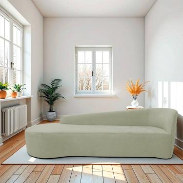 Imagem de Recamier Curvo Orgânico 200cm 3 Lugares Lado Esquerdo para Sala de Estar Bouclé Paris Verde Oliva
