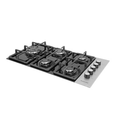 Imagem de SUGGAR COOKTOP VIDRO PRETO E INOX A GÁS 5 QUEIMADORES ESMALTADOS DIFERENTES TAMANHOS TREMPES FERRO FUNDIDO FG5335VPIX
