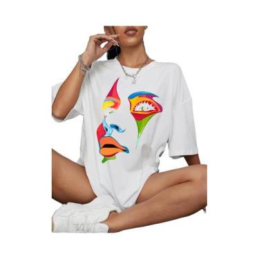 Imagem de Camiseta Feminina Confortável E Respirável Com Estampa De Rosto De Sen