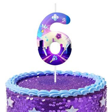Imagem de Velas roxas de aniversário número 6, topos de bolo com tema de desenho animado para decoração de bolo para meninos e meninas, decorações de aniversário, suprimentos de festa, velas com números para