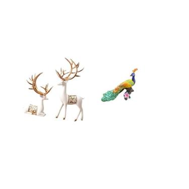 Imagem de Fenteer Escultura Elegante de Rena E Pavão Europeia, Artesanato Colecionável, Estatueta de Amante de Veados, Ornamento Decorativo de Jardim para Decoração de