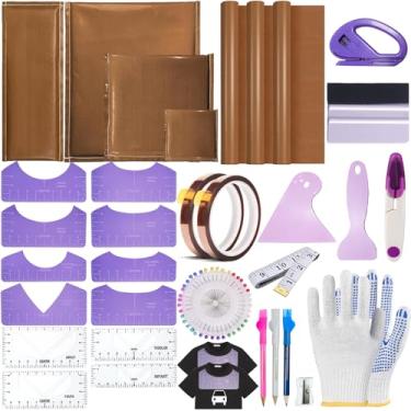 Imagem de QUKLOGEN O kit de ferramentas inclui 4 tapetes de transferência de pressão térmica, 3 folhas de teflon para prensa térmica, 2 rolos de fita resistente ao calor, 12 réguas de tamanho diferente