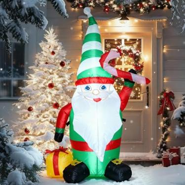 Imagem de Gnomo inflável de Natal, decoração interna e externa, com luzes LED, jardim, jardim, jardim, gramado, enfeite perfeito para decoração de Natal, decorações infláveis temáticas de Natal