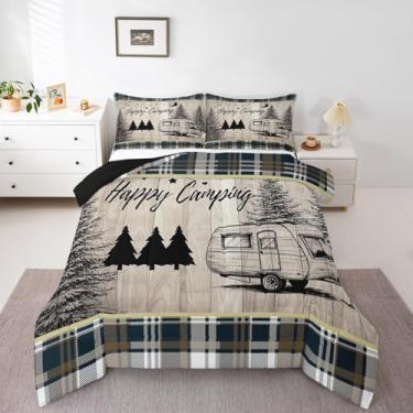 Imagem de Erosebridal Jogo de cama casal, acampamento, rústico, para trailer, estilo cabana, para crianças, adolescentes, buffalo, xadrez, casa de fazenda, quarto, 2 fronhas, leve