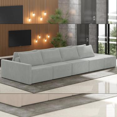 Imagem de Sofá Ilha Modulado Milos 392cm Puff Lateral Veludo Cinza G33 - Gran Belo