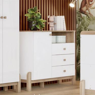 Imagem de Cômoda Infantil Ternura 3 Gavetas MDF Puxador Plástico Branco Jequitibá Hp com Porta e...