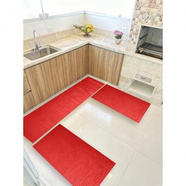 Imagem de Kit 3 Peças Jogo Cozinha Passadeira Emborrachada Não Derrapa Vermelho