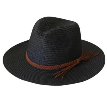 Imagem de Chapéu de sol balde masculino e feminino chapéu de palha panamá festa ao ar livre piquenique para-sol bacia boné preto 1 M 56-58 cm