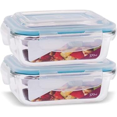 Imagem de Kit com 2 Potes de Vidro Retangular 370ml Tampa Hermética, Livre de BPA, Ideal para Snacks, Sobremesas, Marmitas Pequenas e Armazenar Alimentos - tampa com cores sortidas