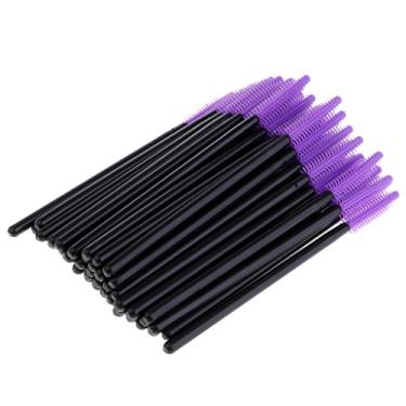 Imagem de Pacote com 50 pincéis descartáveis para rímel, varinhas, aplicadores de maquiagem de silicone para mulheres, salão profissional e extensões de cílios - roxo