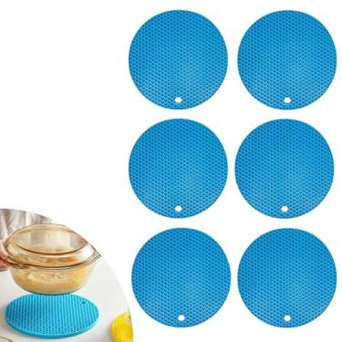 Imagem de Descanso de Panela Silicone Suporte Apoio Protetor Mesa Redondo Silicone Flexível 17cm (Azul Claro, 6 Peças)