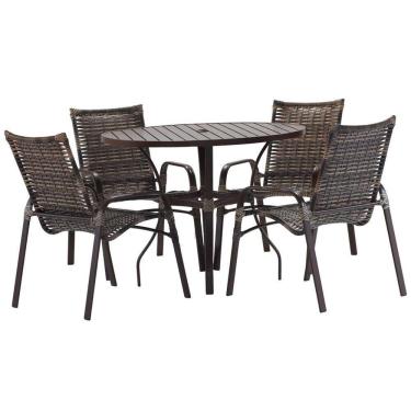 Imagem de Jogo 4 Cadeiras Alumínio e Mesa Tampo Ripado 100cm para Área Jardim Varanda Piscina Emily Cappuccino