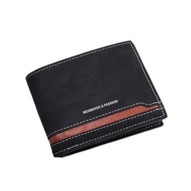 Imagem de Carteira masculina de grande capacidade, carteira dupla de poliuretano retrô com 5 compartimentos, 1 compartimento para identidade, 2 compartimentos para dinheiro e 1 bolso com botão para cartão de