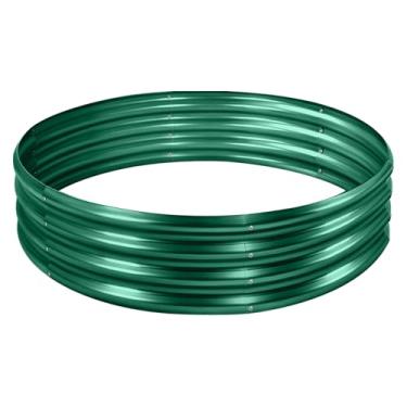 Imagem de Land Guard Kit de cama de jardim elevado galvanizado de 2 × 29 m, caixas de jardim elevadas redondas galvanizadas para ambientes externos, canteiros grandes de metal elevados para vegetais, verde