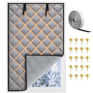 Imagem de Isolamento de janela de 163 x 99 cm para o inverno, capa térmica para janela com pano Oxford engrossado enchimento de algodão, kit de isolamento dobrável com gancho e laço para o sótão do quarto para