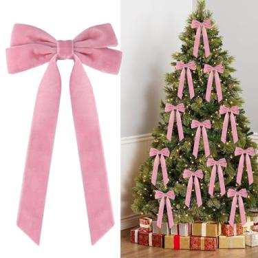 Imagem de TANYOOTO Enfeites de Natal de veludo rosa, laços rosa de 12 x 18 cm para árvore de Natal, fita de veludo vintage, decoração de férias para porta de casa, guirlanda e guirlanda, decorações internas e