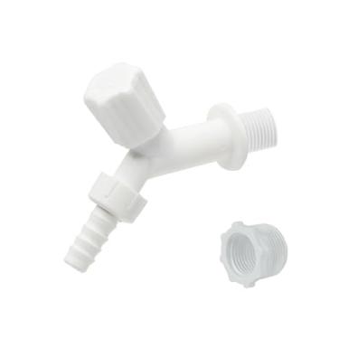 Imagem de Torneira P/Jardim Branca ¾" x ½'' c/bico para encaixe de mangueira de 1/2" (bucha de redução avulsa no pacote) C/ 1 unidade
