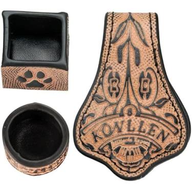 Imagem de KONLLEN Bolsa de couro gravada com suporte de giz em couro vegetal curtido tacos de sinuca acessórios silenciosos de bilhar