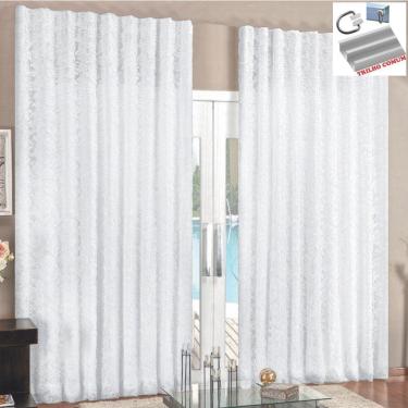 Imagem de Cortina 4 Mt Sala Quarto Renda Com Voal Para Trilho Comum Baratissima Branca