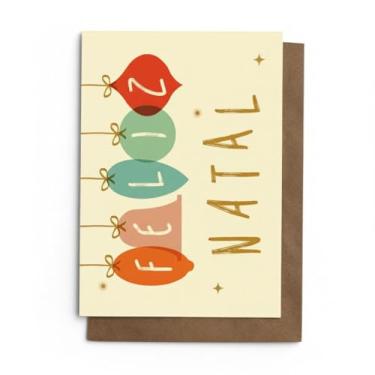 Imagem de Best Christmas Cartão de Natal Personalizado, Papel Texturizado 250g, 21x14,8cm, com Envelope Kraft e QR Code, Design Festivo com Bolas Coloridas