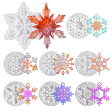 Imagem de SWUAVD Moldes de resina de Natal, 8 peças de moldes 3D de floco de neve, molde de resina epóxi de silicone para decoração de decoração de carro