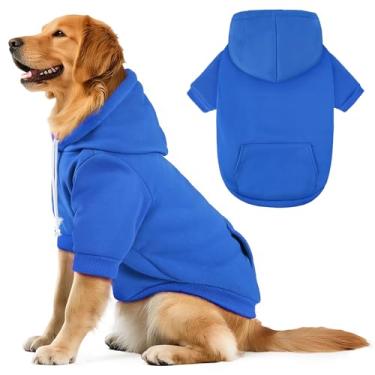Imagem de Moletom com capuz básico para cães, xadrez, ultramacio, roupas de clima frio, para cães médios, grandes, tecido respirável, aconchegante, casaco quente e elegante com bolso para trela, jaqueta para