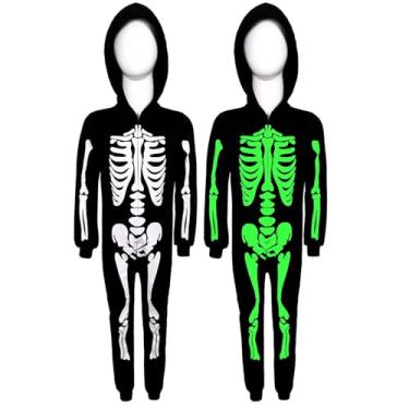 Imagem de OTUIZEM Skeleton Costume Bodysuit,Halloween Scary Costume for Boys,Hooded Skeleton Jumpsuit with Mask for Kid Boy Girls