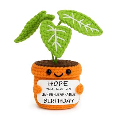 Imagem de TKGIFTHOT Unique Birthday Gift for Women Friend Crochet Plant Decor with Unbeleafable Birthday Card Handmade Potted Plush Funny Office Gift for Her