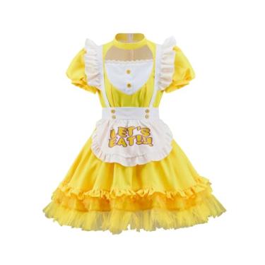 Imagem de Diajosa cos Fantasia de Nightmare Chica para adultos amarela garçonete Lolita uniforme de empregada com acessórios de avental (amarelo, M)