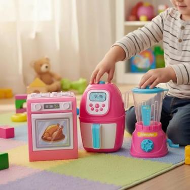 Imagem de Kit Cozinha Infantil 3 Eletrodomesticos Brinquedo Meninas Liquidificador Ayr Frier Fogão - BS Toys