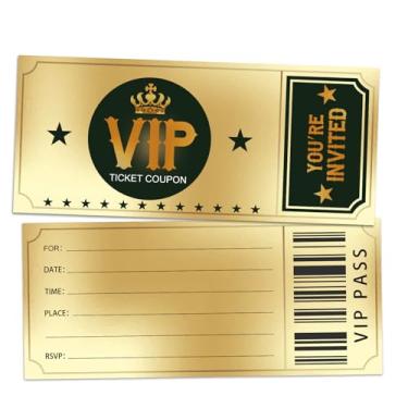 Imagem de ZARYFANCHY Convites de festa de aniversário dourados, ingressos VIP de filmes, convites de festa, 20 cartões de convite com envelopes, decorações de festa de aniversário e suprimentos para