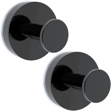 Imagem de Ganchos pretos com ventosa, ganchos de toalha fortes de 10 kg para acessórios de banheiro, gancho de chuveiro reutilizável para pendurar bucha, roupão de banho, casaco, suporte de toalha à prova