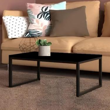 Imagem de Mesa Centro Sala Pés De Ferro Tampo Mdf 60x40 Preto Fosco