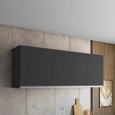 Imagem de Armário Aéreo P/ Cozinha Maya A03 150cm 4 Portas Cor Preto Fosco