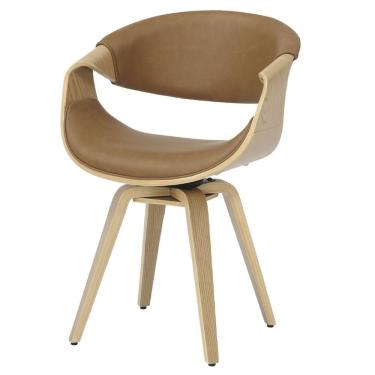 Imagem de Cadeira Com Braços Munique Nicole Fratini Revestido Em Tecido Caramelo Estrutura Em Madeira