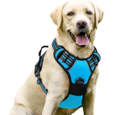 Imagem de Peitoral ajustável para cães com alças refletivas, colete acolchoado macio e confortável para cães médios e grandes, azul (M, azul)