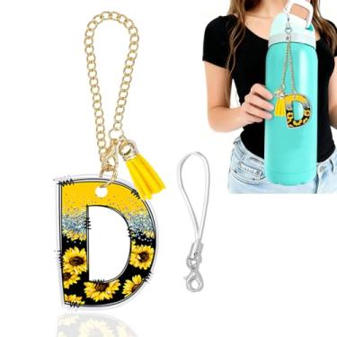 Imagem de Pingente de girassol com inicial D para Owala ANG Stanley Cup, mini copo, chaveiro com pingente de letra Owala, acessórios para bolsa, presentes de girassol para mulheres, sua mãe, irmã amiga (D)