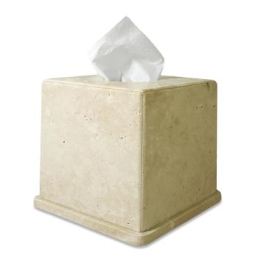 Imagem de HAMAKAWA Capa de caixa de lenços de mármore natural, organizador de lenços bege C 15 x L 15 x A 15 cm, caixa decorativa de pedra pesada, suporte quadrado para decoração de casa, cozinha, banheiro