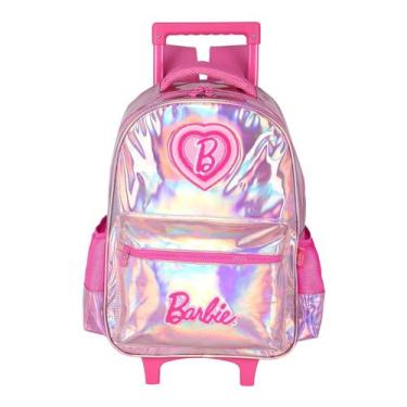 Imagem de Mochila Barbie Rodinhas Escolar Meninas Infantil Holográfica, Pink