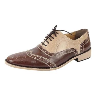 Imagem de LIBERTYZENO Exótico Masculino Crocodilo/Impressão de Lagarto Oxford Escolhido à Mão Não Couro Cadarço Sapatos Coleção Exclusiva, Brown / Beige, 10.5