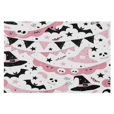 Imagem de CEBUGI Tapete de área 60 x 90 cm, macio, lavável, antiderrapante, com revestimento de borracha, elementos de Halloween, para sala de estar, quarto, decoração de casa