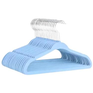 Imagem de Cabide Infantil de Veludo Azul, Plástico Revestido com Gancho de Metal Cromado, 28x18 cm, 10 Unidades