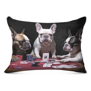 Imagem de Jogo de buldogue francês engraçado fronhas decorativas com zíper para fronha padrão queen king cores macia grande fronha, tamanho king, 50,8 cm x 101,6 cm