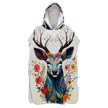 Imagem de TSENQUE Poncho de surfe colorido arte veado adulto trocador toalha de praia moletom floral leve feminino ponchos com capuz