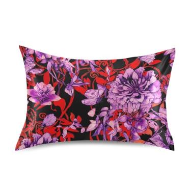 Imagem de Travesseiros de cetim estampa de animais refrescantes padrão King Queen Travesseiro confortável para cama queen size 76.2 cm x 50.8 cm vermelho roxo flores preto