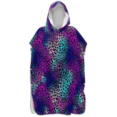 Imagem de Joisal Poncho de surfe com estampa de leopardo azul roxo para adultos trocador de roupa de praia com capuz toalha de banho vestível ponchos adultos para mulheres