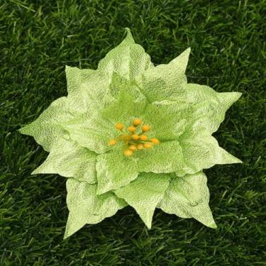 Imagem de Flor artificial de poinsétia de Natal com glitter 20 cm material PE com brilho dourado para decorações de férias de árvores, guirlandas e guirlandas, cor prata